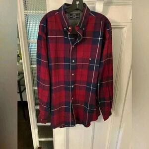 Genuine Navy Blue comfort men’s button up plaid shirt size large NWOT